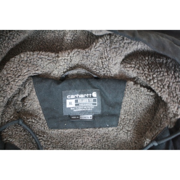 Carhartt Relaxed Fit Sherpa Lined Hooded Jacket Black Cotton Canvas XL 103826-M - Picture 8 of 11